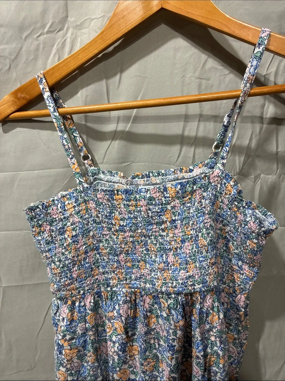 Old Navy Blue Floral Smocked Sundress with Peach Accents